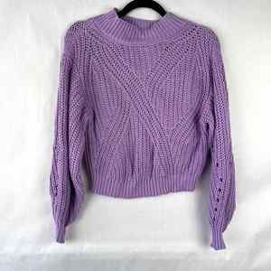 BP Traveling Stitch Cable Knit Oversized Sweater Purple Womens Size XXS Cotton